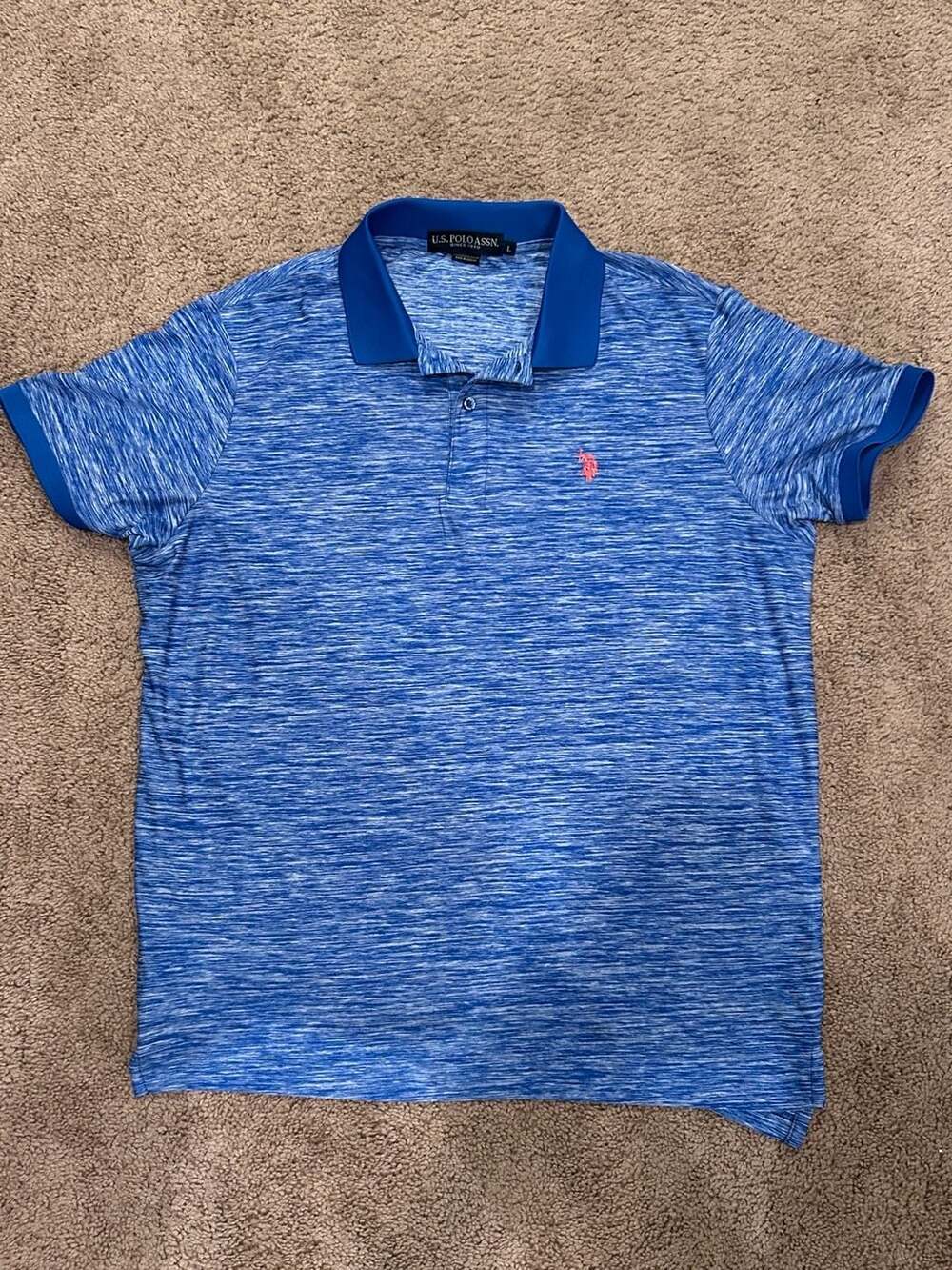 U.S. Polo ASSN. Men Self Design Polo Neck Pure Cotton Blue With Red Pony Size: M